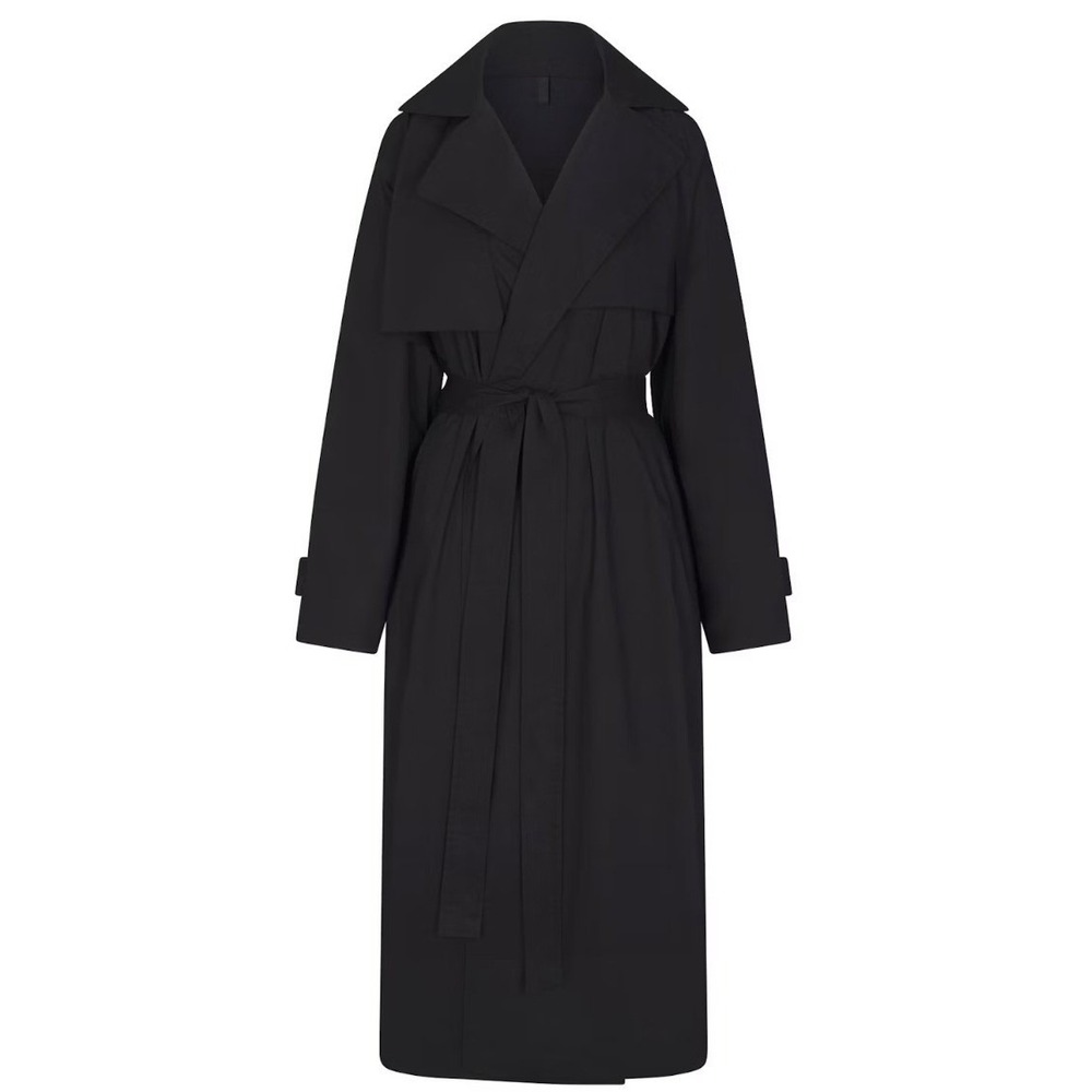 Skims Woven Cotton Trench Coat Onyx Black OW-COA-11866W Small